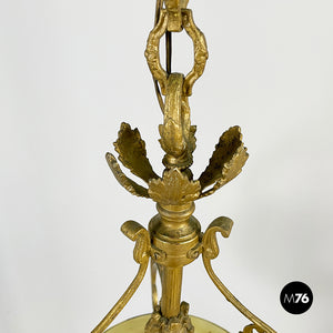 Chandelier in molded satin glass and brass, early 1900s