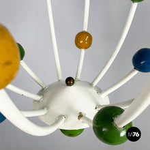 Load image into Gallery viewer, White iron chandelier with colored spheres, 1940s
