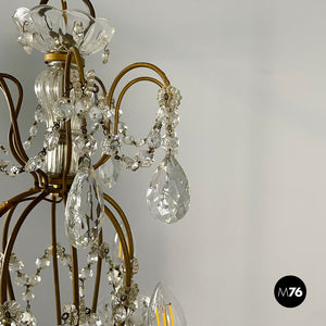 Glass drop chandelier with brass structure, 1900-1950s
