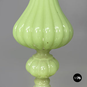 Floor lamp in fabric and green opaline glass, 1930s