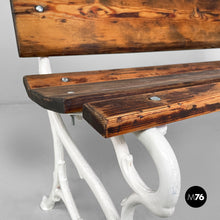 画像をギャラリービューアに読み込む, Italian Art Deco wooden and white cast iron bench, 1930s

