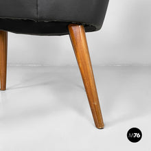 Load image into Gallery viewer, Armchairs in black leather and wood, 1960s
