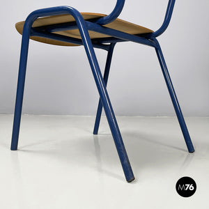 Chair in wood and blue metal, 1970s