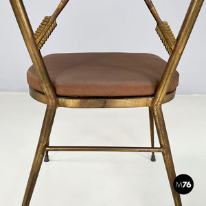 Chair in brass and brown fabric, 1950s