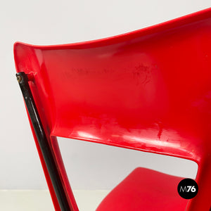 Chair in red plastic and black metal, 1960s