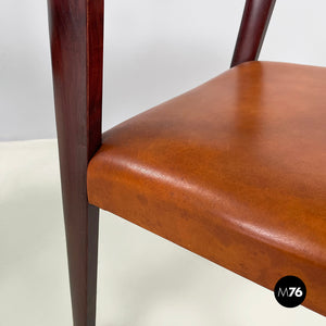 Chair in brown leather and dark wood, 1960s