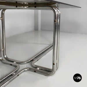 Dining table in smoked glass and steel, 1970s