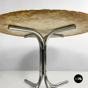 Dining table in red marble and steel, 1970s