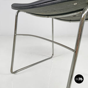 Chairs steel and black leatherette, 1970s