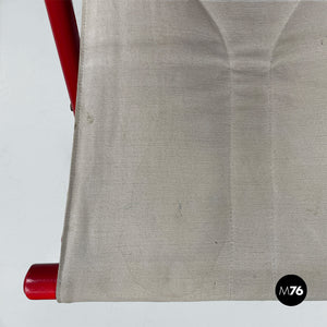 Red wood and fabric folding tub chair, 1980s