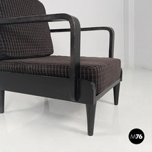 将图片加载到图库查看器，Armchairs in wood and brown velvet, 1940s
