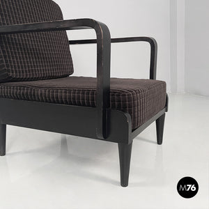 Armchairs in wood and brown velvet, 1940s