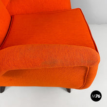 画像をギャラリービューアに読み込む, Armchair with orange fabric and wood, 1950s
