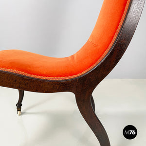 Chair in orange velvet and dark wood, 1950s