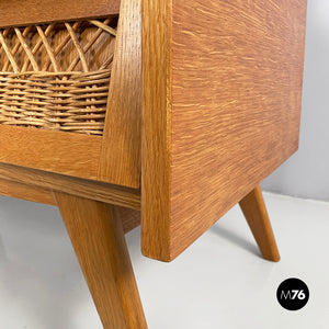 Chest of drawers in wood and rattan, 1960s