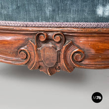 将图片加载到图库查看器，Sofa in light blue velvet and wood, 1930s
