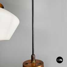 将图片加载到图库查看器，Three-light chandelier in glass and black metal, 1950s
