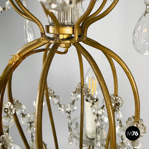 Glass drop chandelier with brass structure, 1900-1950s