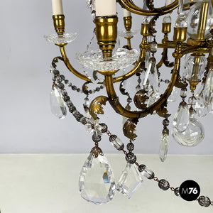 Glass drop chandelier with brass structure, 1900-1950s