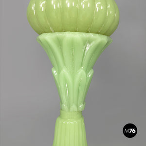 Floor lamp in fabric and green opaline glass, 1930s