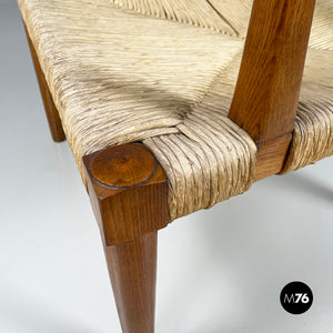 Armchairs in woven straw and wood, 1940s