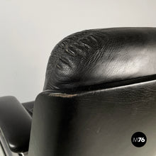 将图片加载到图库查看器，Office armchair in black leather and metal, 1980s
