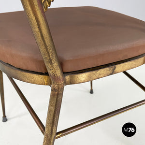 Chair in brass and brown fabric, 1950s