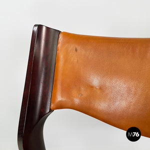 Chair in brown leather and dark wood, 1960s