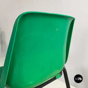 Stackable chairs in green plastic and black metal, 2000s