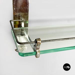Wall mirror with shelf in glass and metal, 1930s