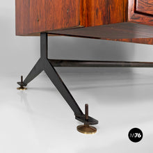 将图片加载到图库查看器，Desk in wood, black metal and brass, 1960s
