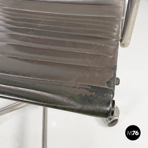 Dark grey leather office chair by Charles and Ray Eames for ICF, 1970s