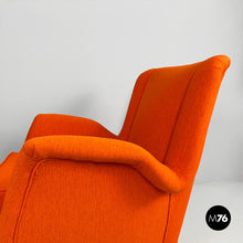画像をギャラリービューアに読み込む, Armchair with orange fabric and wood, 1950s

