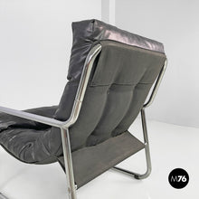 Load image into Gallery viewer, Armchairs in metal and black synthetic leather, 1970s
