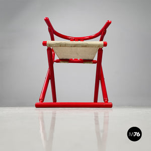 Red wood and fabric folding tub chair, 1980s
