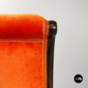 Chair in orange velvet and dark wood, 1950s