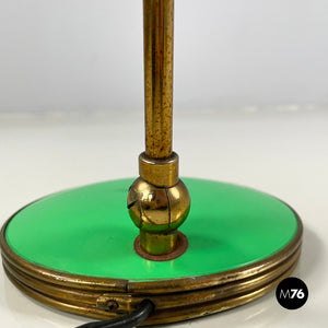 Adjustable table lamp in green metal and brass, 1950s