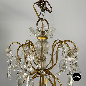 Glass drop chandelier with brass structure, 1900-1950s