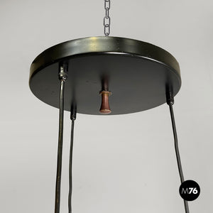 Three-light chandelier in glass and black metal, 1950s
