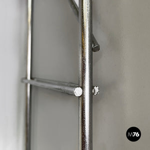 Modular wall bookcase in white metal and steel, 1980s
