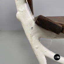 画像をギャラリービューアに読み込む, Italian Art Deco wooden and white cast iron bench, 1930s
