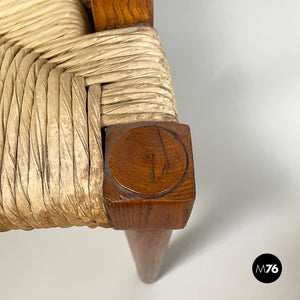 Armchairs in woven straw and wood, 1940s