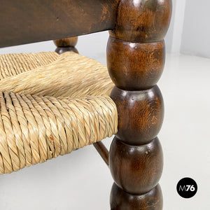 Armchairs in wood and straw, 1960s