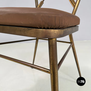 Chair in brass and brown fabric, 1950s