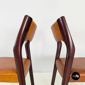 Chair in brown leather and dark wood, 1960s