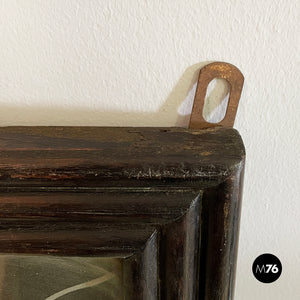 Wall mirror with acidified decorations in grissinato wood, 1930s