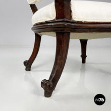 将图片加载到图库查看器，Wooden and white fabric armchairs, 1930s

