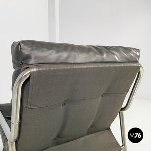 Armchairs in metal and black synthetic leather, 1970s