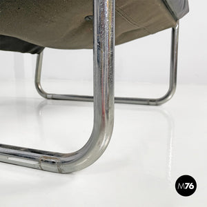 Armchairs in metal and black synthetic leather, 1970s
