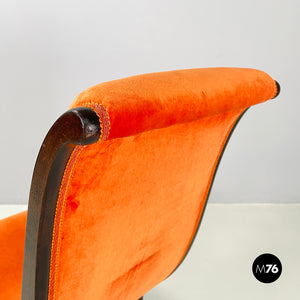 Chair in orange velvet and dark wood, 1950s